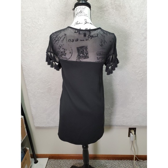 Lulus Shift Dress Women's XS Black Mesh Panel Polyester Lined Tasseled Side Zip - Picture 2 of 10